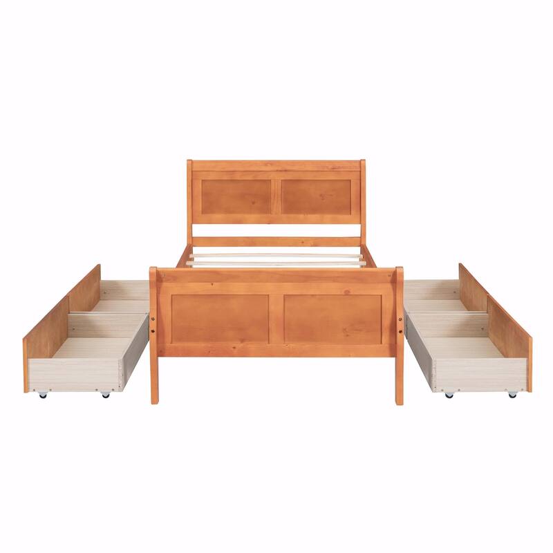 Wood Platform Bed with 4 Drawers and Streamlined Design