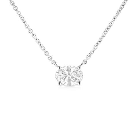 14K White Gold 1/2 Cttw Lab Grown Oval Shape Solitaire Diamond East West 18" Pendant Necklace (E-F Color, VS1-VS2 Clarity)