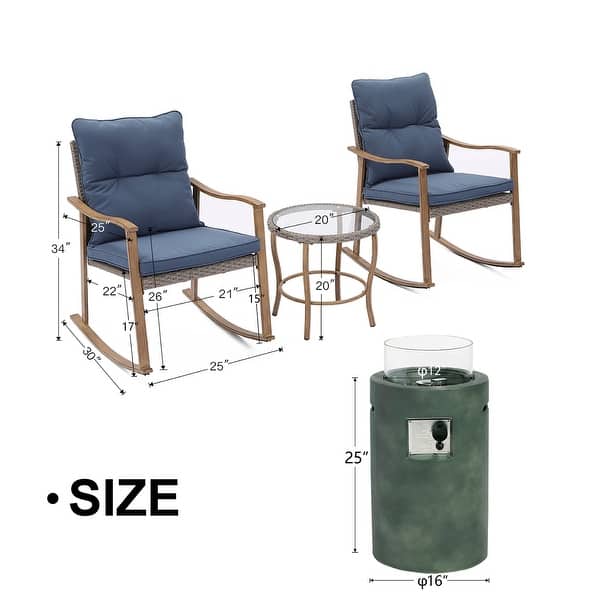 COSIEST Outdoor 3Piece Rocking Chairs Set w Round Propone Fire Pit