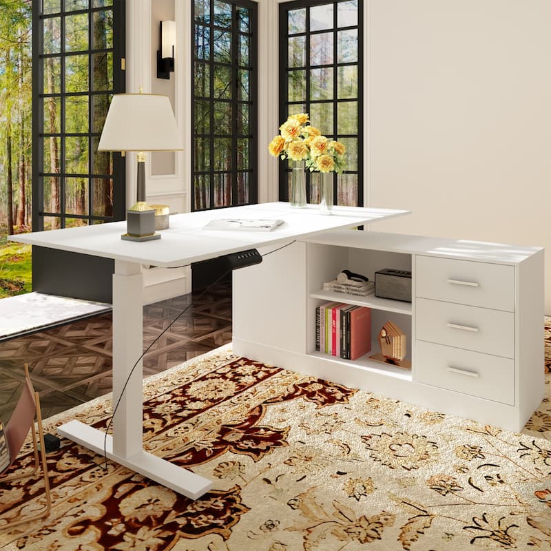 Super-Sized Standing Desk with Electric Lift - 63"x31.5"PC Desktop - White