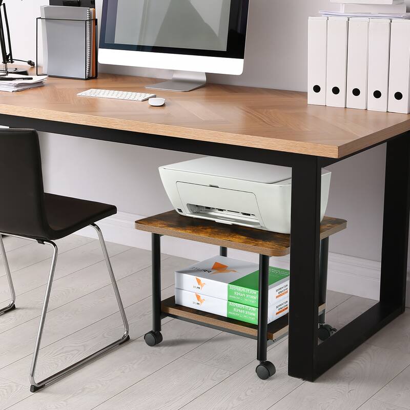 2 Tier Rolling Printer Cart Storage Stand Under Desk with Casters