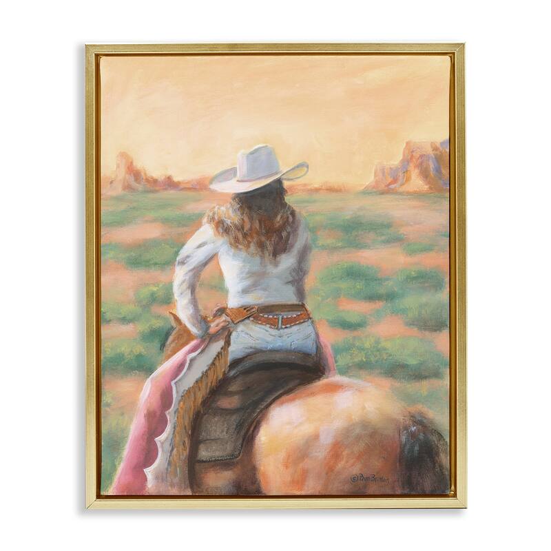 Stupell Cowgirl Atop Country Horse Framed Floater Canvas Wall Art Design By Pam Britton - 17 x 21 - Gold