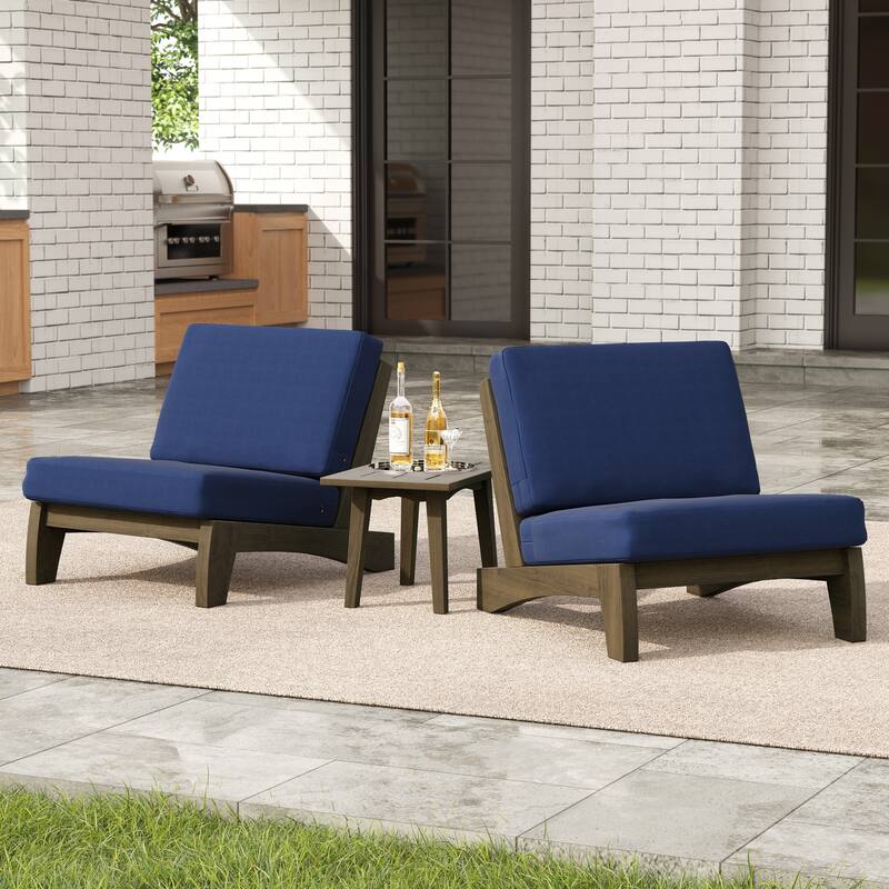 4 Set Outdoor Patio Teak Wood Club Chairs Loveseat with Cushion