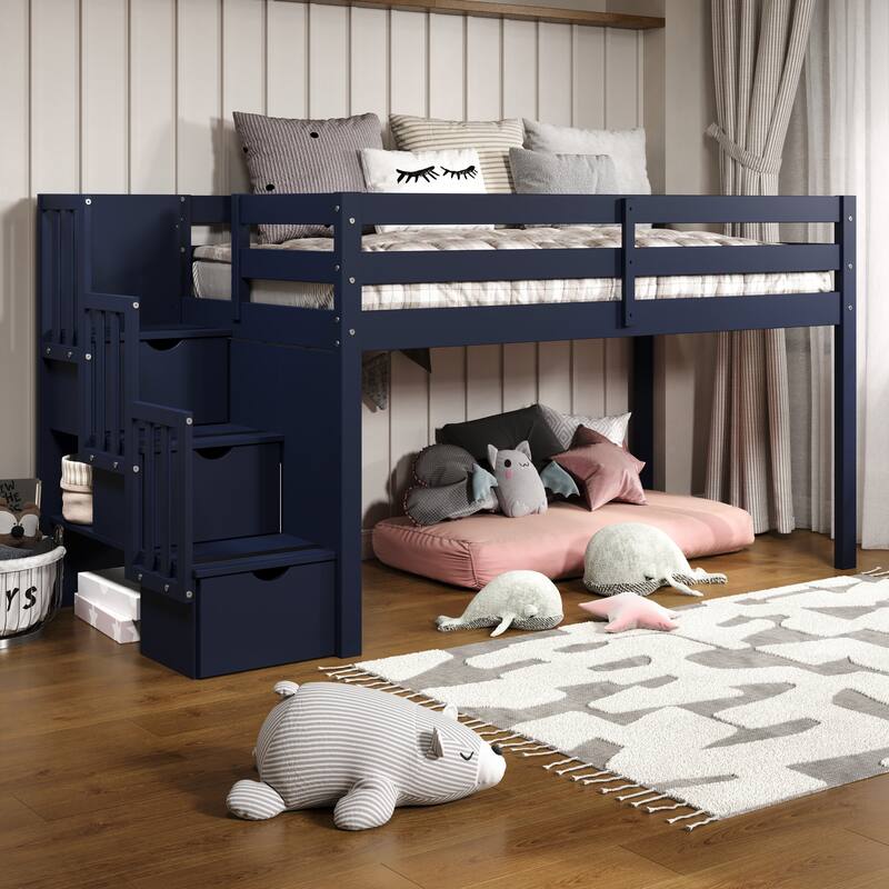 Taylor & Olive Trillium Low Loft Twin Bed with 3 Step-Stairway