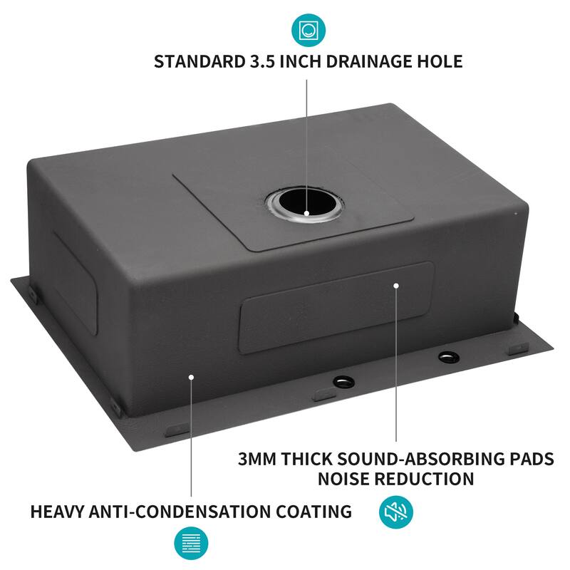 Drop In Gunmetal Black 16 Gauge Stainless Steel 33" Single Bowl Topmount Kitchen Sink Basin