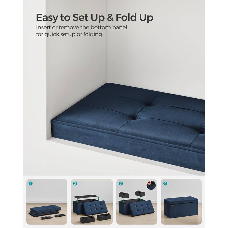 Storage Ottoman, Foldable Velvet Storage Bench, 2 Extra Storage Boxes, 15 x 30 x 15 Inches, 660 lb Load Capacity, for Entryway