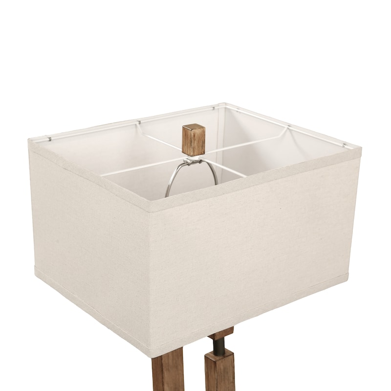 25.9" Wood Table Lamp With Cotton Shade And USB Set of 2