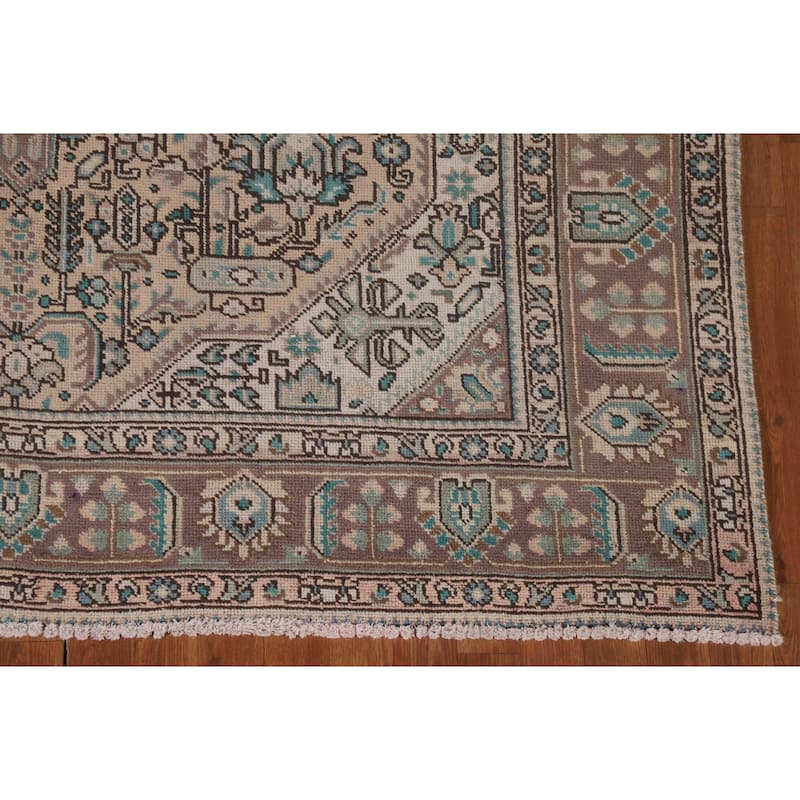 Geometric Peach Tabriz Persian Vintage Rug Hand-Knotted Wool Carpet - 6'4"x 9'5"