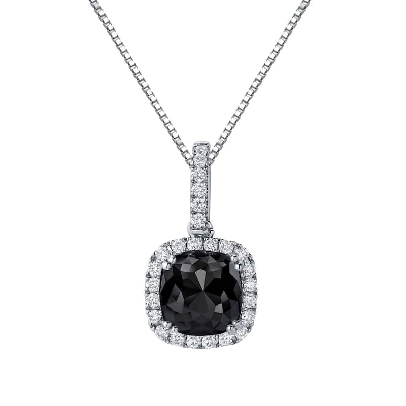 Auriya 3 1/4ctw Cushion-cut Halo Black Diamond Necklace 14k Gold (H-I, SI1-SI2) - White