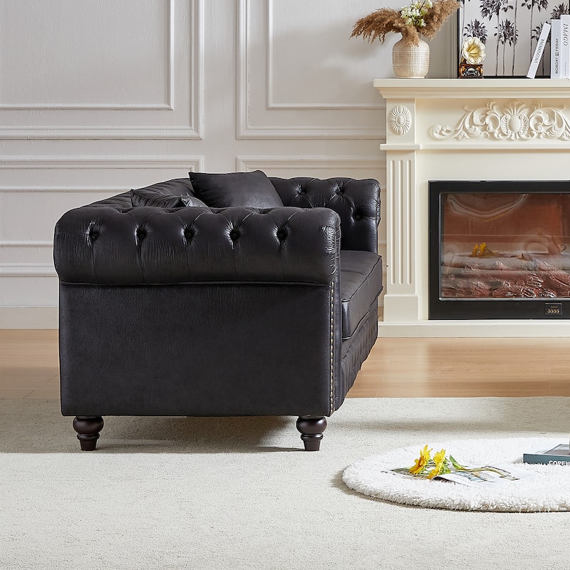 Chesterfield 3-Seater Sofa Couch with Tech Fabric, Rolled Arms, and Button Tufting for Living Room, Apartment