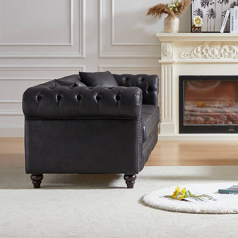 Chesterfield Sofa in Tech Fabric - 85.5" 3-Seater with Rolled Arms