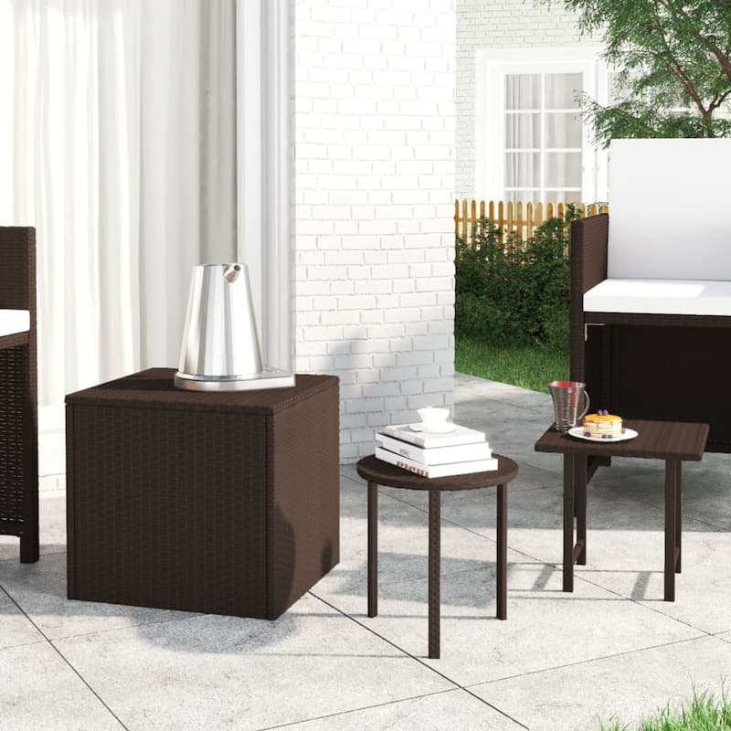 vidaXL Side Tables 3 pcs Black Poly Rattan - 19.7" x 19.7" x 16.9" - Brown