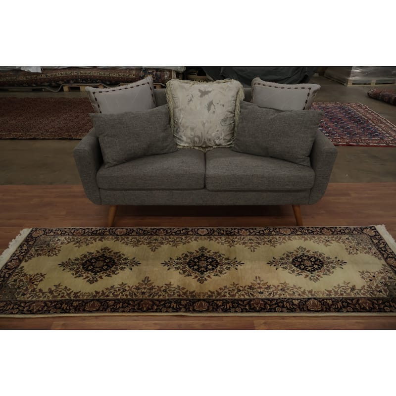 Hand Knotted Oriental 100% Wool Carpet Traditional Floral Beige & Ivories Peshawar Runner Rug - 8' 0'' X 2' 7''