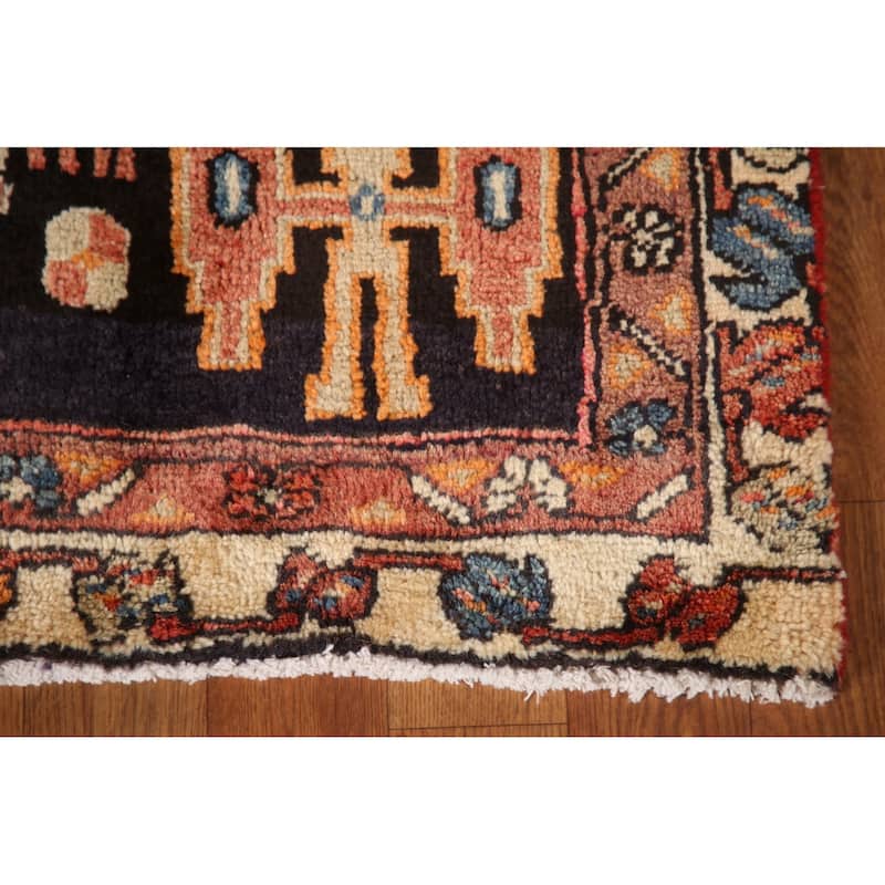 Black Tribal Meshkin Persian Vintage Runner Rug Handmade Wool Carpet - 3'2"x 9'3"