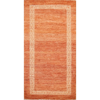 Geometric Bordered Gabbeh Kashkoli Runner Rug Hand-knotted Wool Carpet - 2'5" x 4'8"