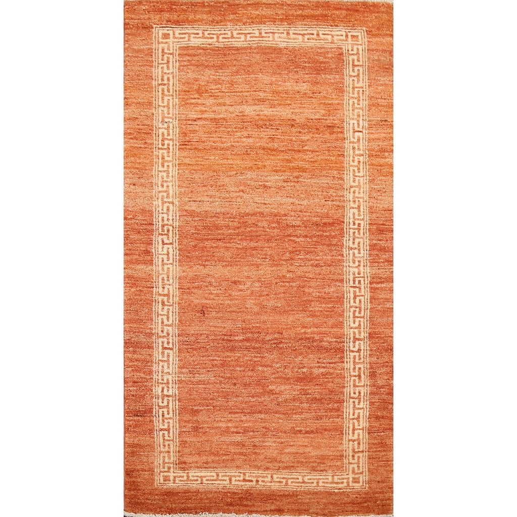 Geometric Bordered Gabbeh Kashkoli Runner Rug Hand-knotted Wool Carpet - 2'5" x 4'8"