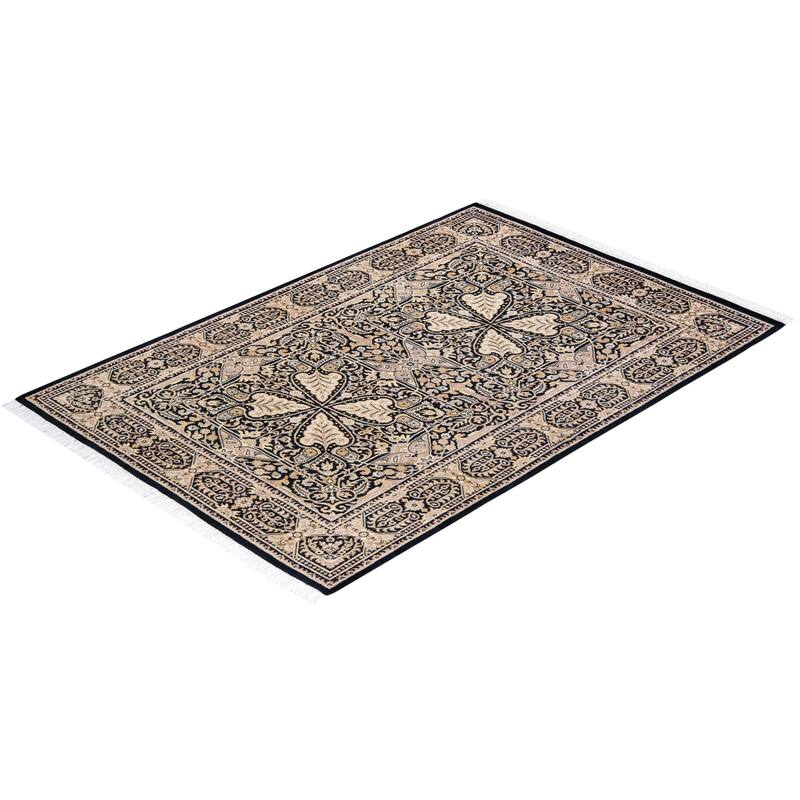 Overton Handknotted Wool Traditional Oriental Black Area Rug - 4' x 6'
