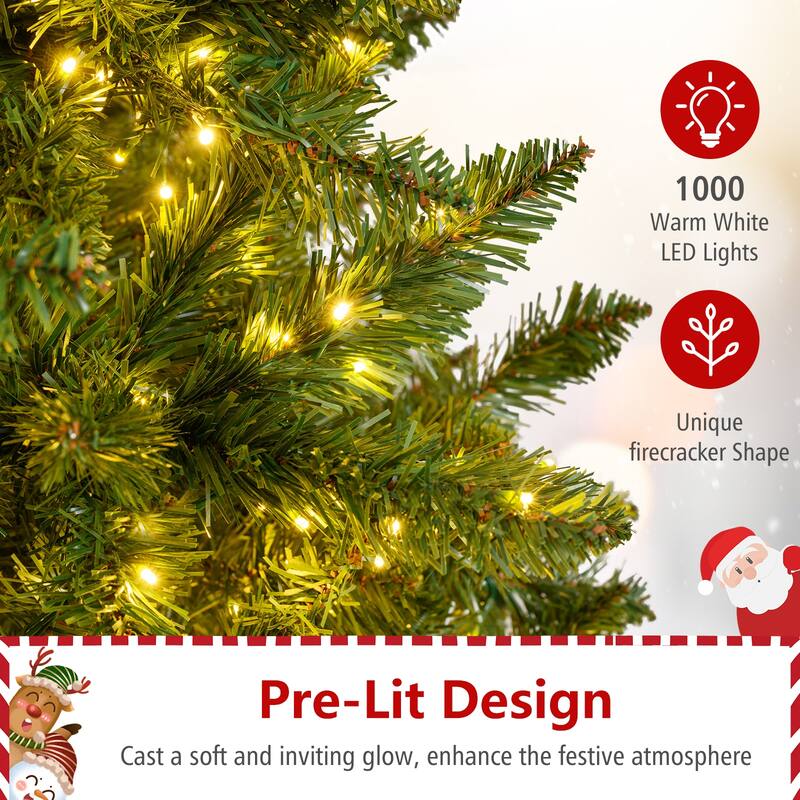 Gymax Artificial Christmas Tree w/990 Branch Tips 1000 Warm White LED