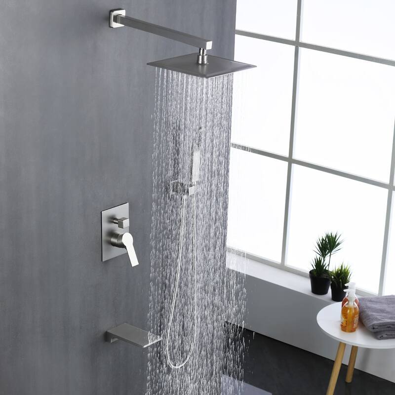 Wall Mount Tub Shower Faucet Set With Hand Shower Complete Shower System With Tub Spout With Pressure Balance Valve