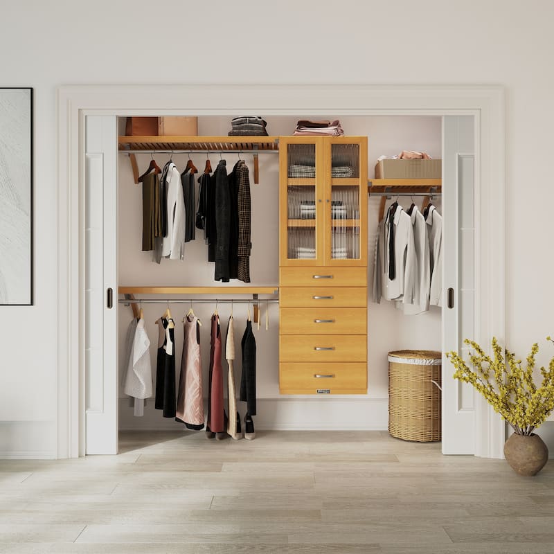 John Louis Home Solid Wood Reach-In Closet System with 5-Drawers and Doors Honey Maple