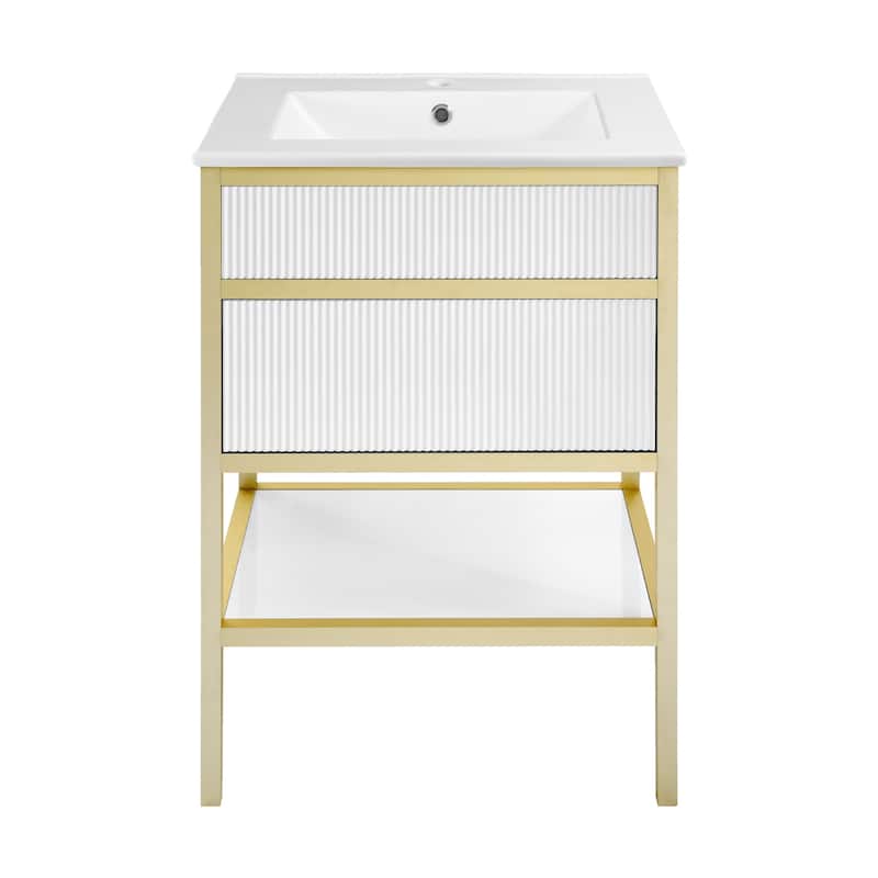 Swiss Madison SM-BV901 Cache 24" Free Standing Single Basin Vanity Set - White / Gold Accent - Painted