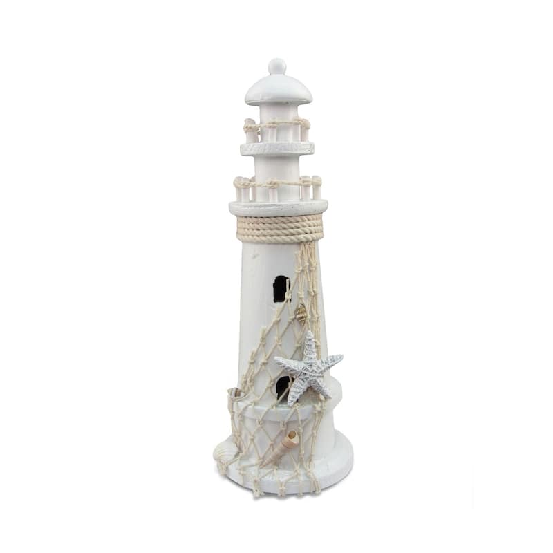 CoTa Global White Lighthouse Decor with Starfish and Fish Net