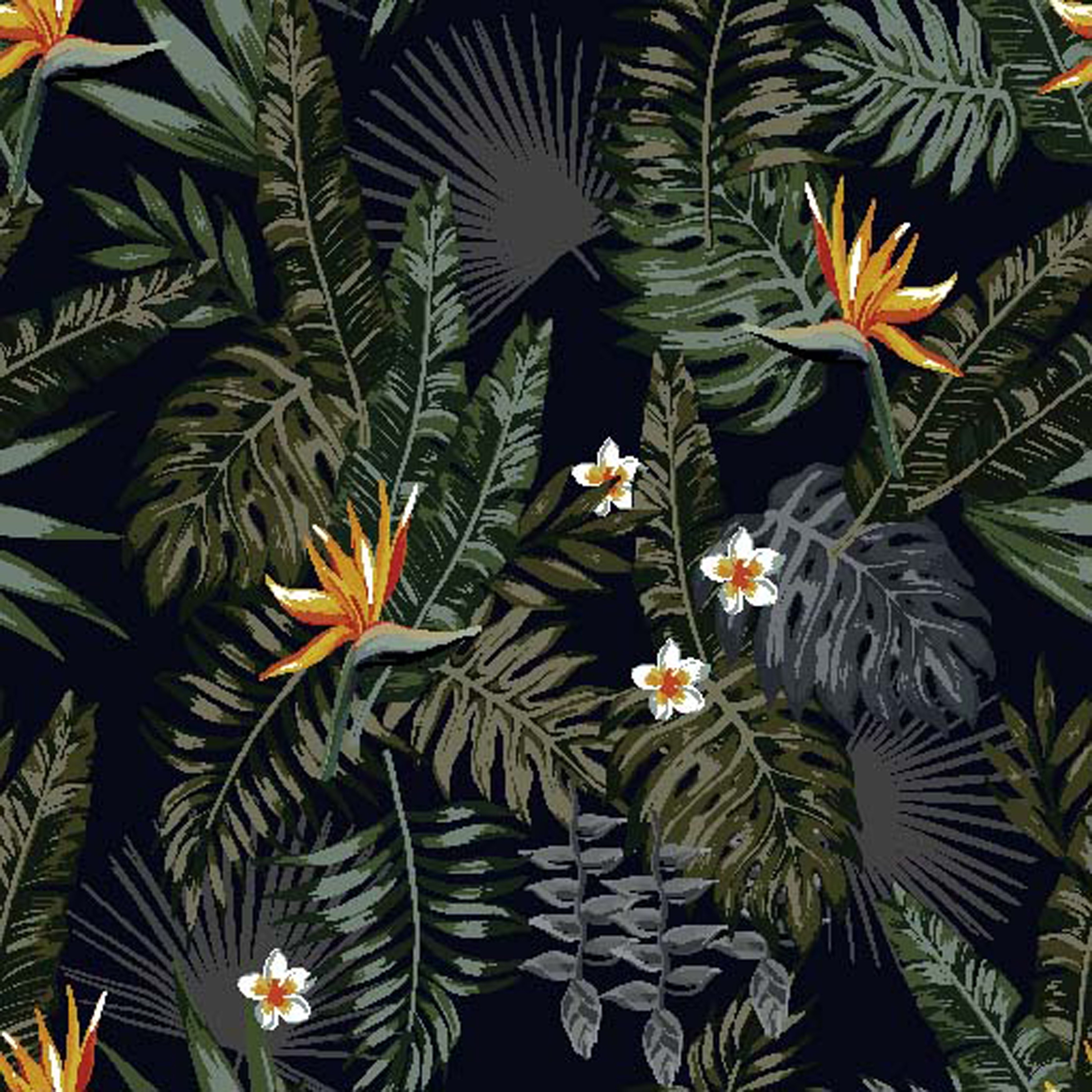 Night Jungle Tropical Seamless Pattern Plants And Flowers Dark Vector  Wallpaper Royalty Free SVG Cliparts Vectors And Stock Illustration  Image 86543920
