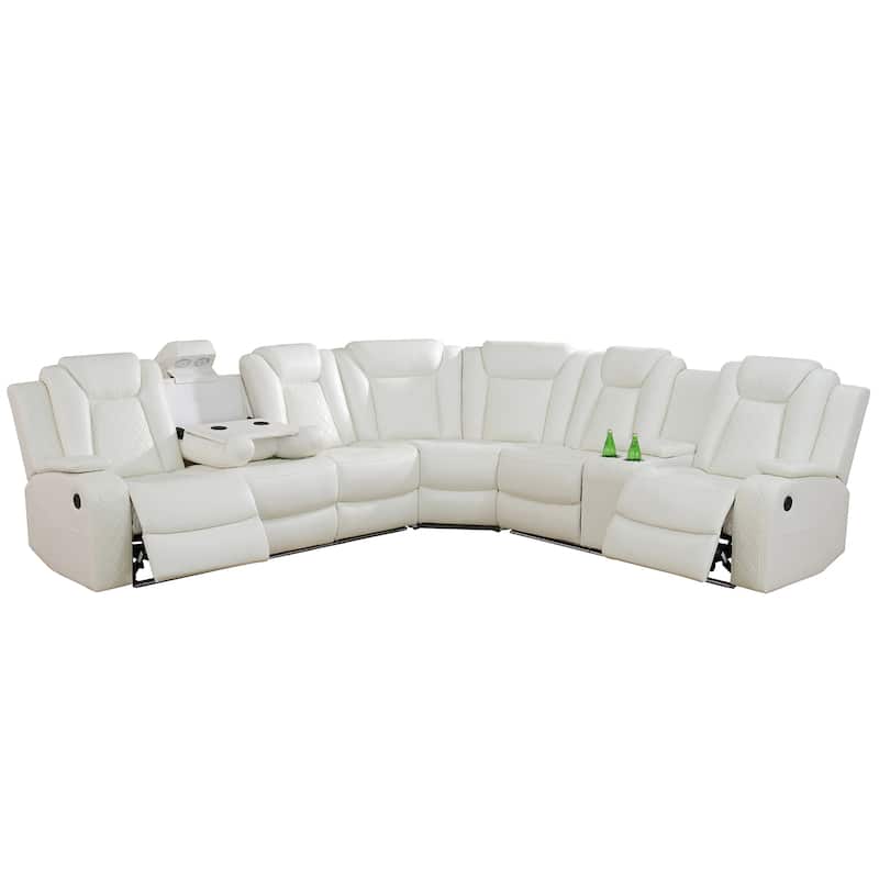 Off-White 3-Piece Breathing Leather Living Room Recliner Sofa set