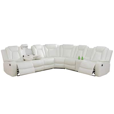 Off-White 3-Piece Breathing Leather Living Room Recliner Sofa set