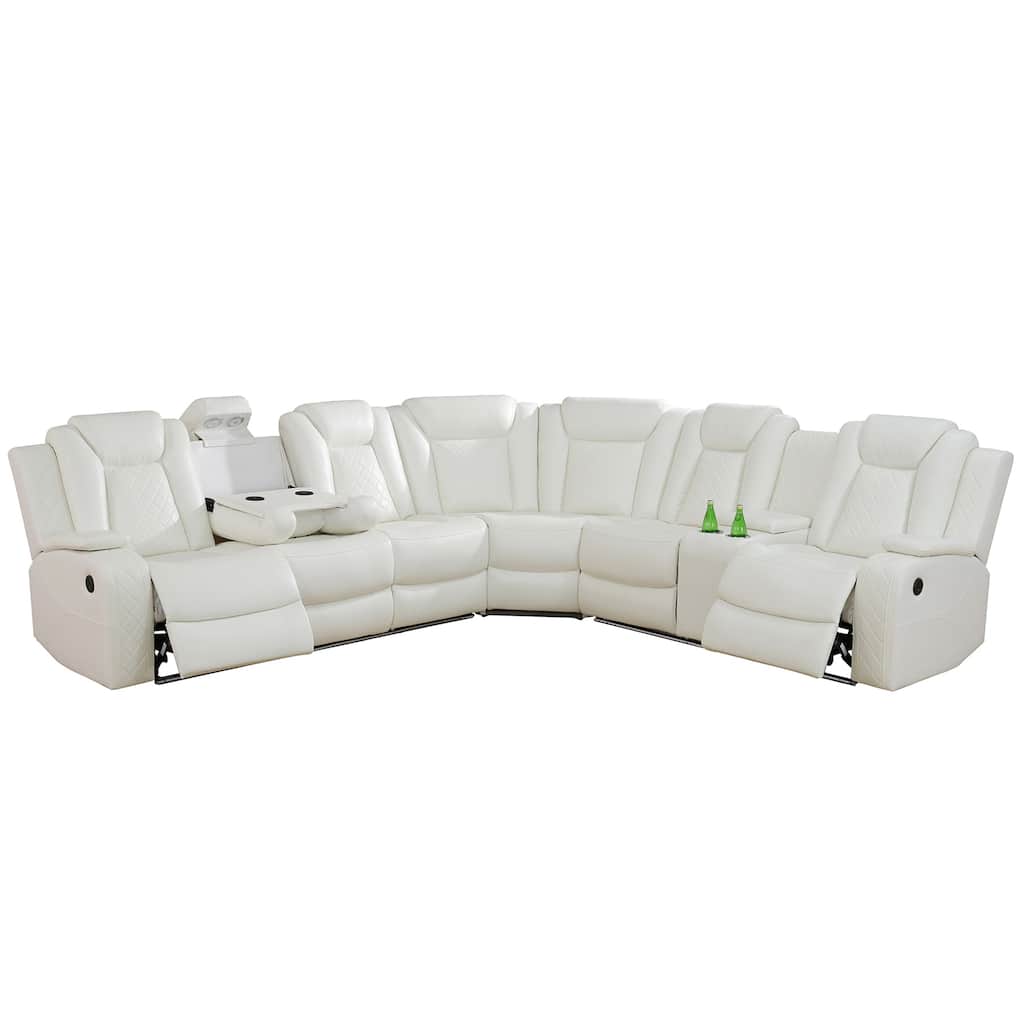 Off-White 3-Piece Breathing Leather Living Room Recliner Sofa set