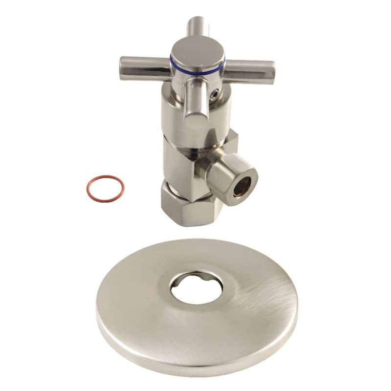 Kingston Brass 5/8"O.D x 3/8" O.D Anti-Seize Deluxe Quarter Turn Ceramic Hardisc Cartridge Angle Stop with Flange - Brushed Nickel