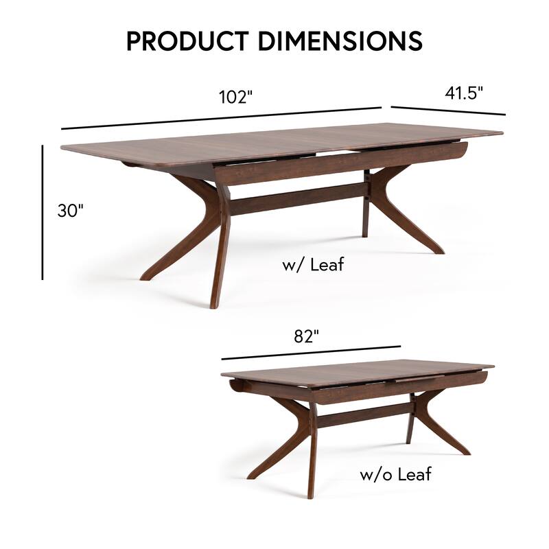 Furniture of America Abigail IV Mid-Century Modern 5-Piece Rich Walnut Solid Wood Extendable Dining Set with Self-Storing Leaf