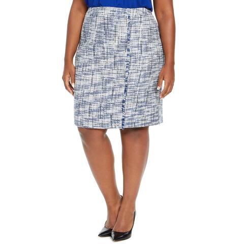 Calvin Klein Women's Tweed Fringe-Trim Pencil Skirt Blue Size 12