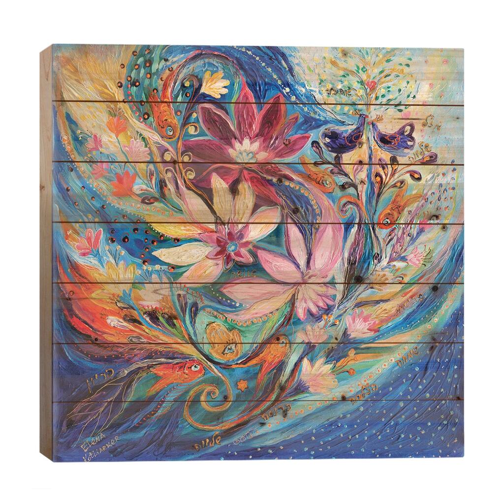 Four Elements III. Water Print On Wood by Elena Kotliarker - Multi-Color