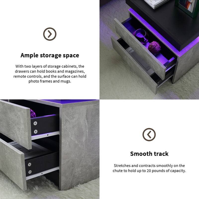 Nightstand LED Bedside Table Cabinet Lights Modern End Side with 2 Drawers for Bedroom
