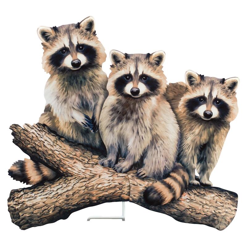 Realistic Raccoon Trio Outdoor Garden Stake - 17.5 x 20 x 0.25
