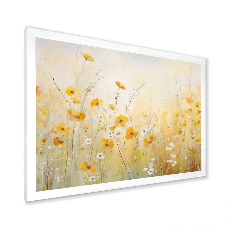 Designart "Blooming Yellow Poppy Flowers In The Meadows" Poppies Framed Canvas Art Print