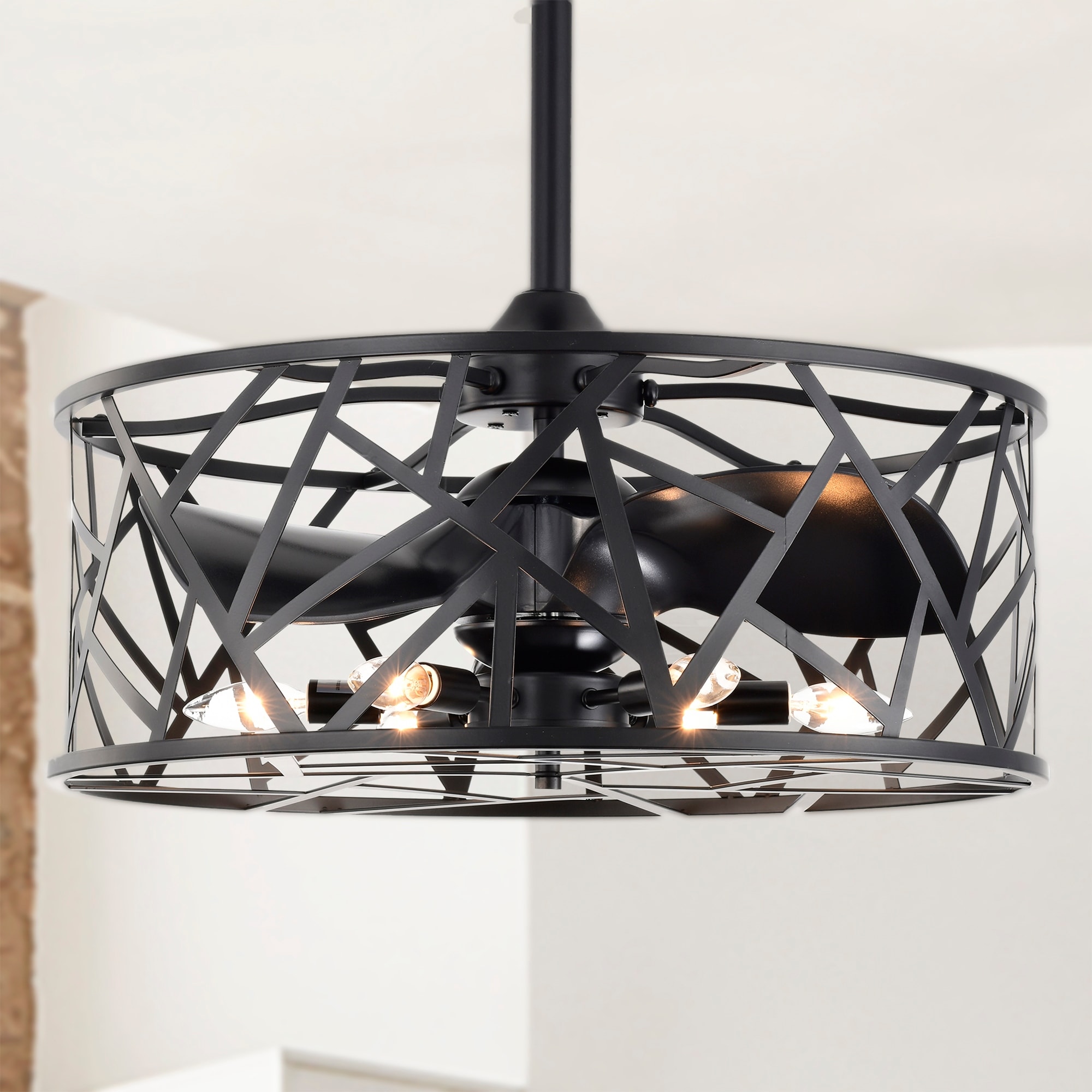 Warehouse of Tiffany Leyton 24-inch Matte Black 6 Lights 3 Blades Lighted Ceiling Fan with Remote