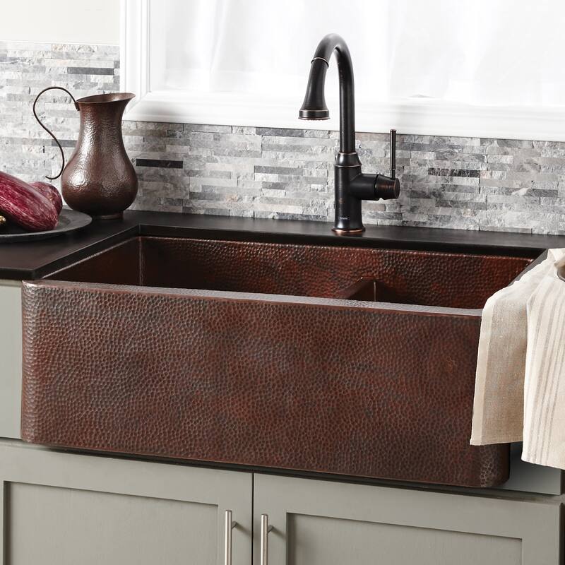 Native Trails Farmhouse 33" Double Basin 16 Gauge Hammered Copper