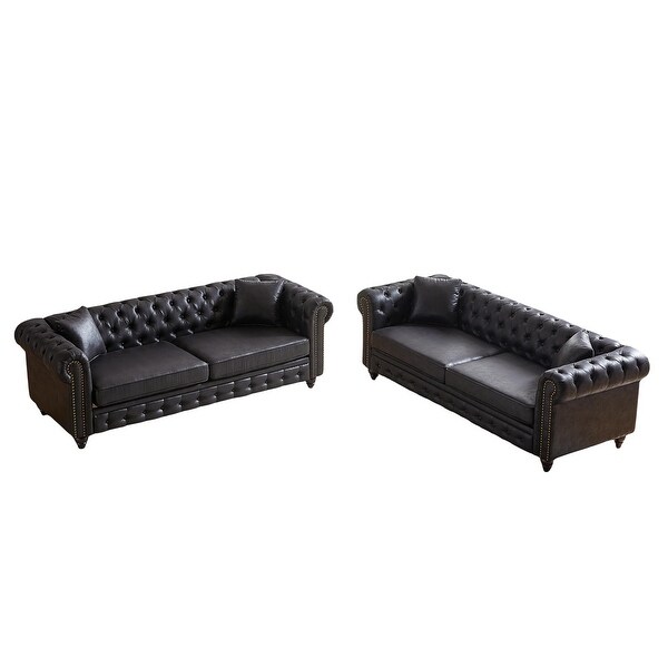 Chesterfield Sofa Sets Deep Seat Lounge Couch with Pillows, Black