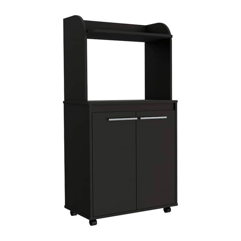 Kitchen Kart, Double Door Cabinet, One Open Shelf, Two Interior Shelves -White