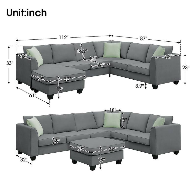 Flexible Combination Module Reversible Sectional Sofa with Ottoman