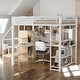preview thumbnail 1 of 26, Metal Full Size Loft Bed with Small Wardrobe, Built-in Desk and Storage Staircase White