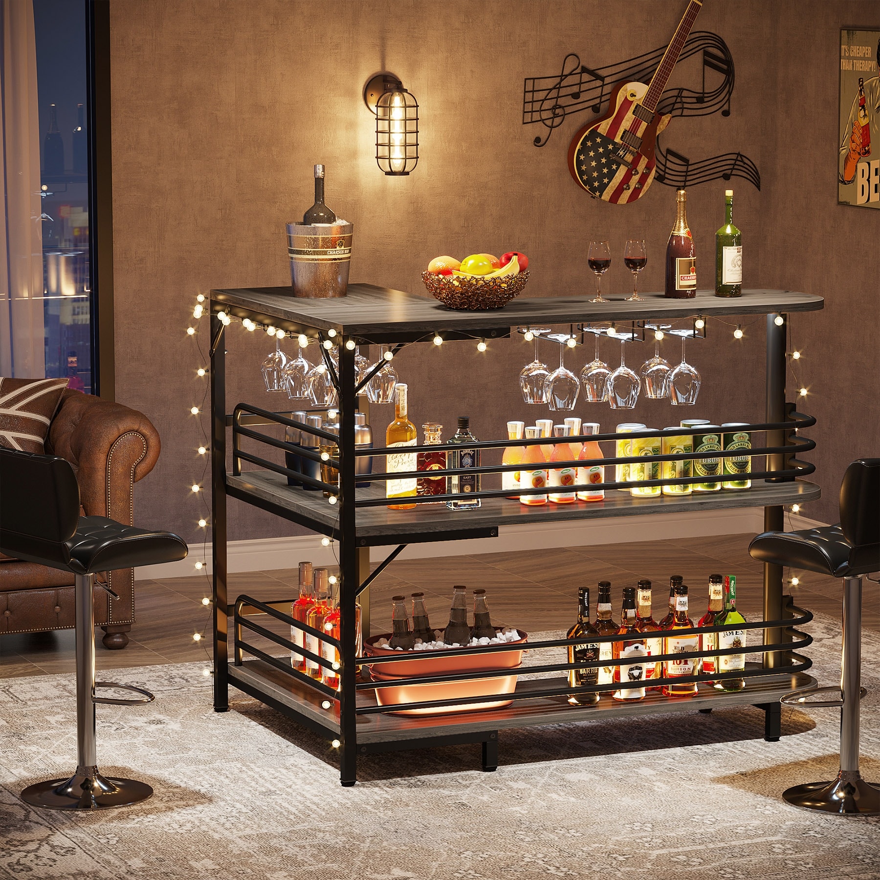 3 piece bar table set with wine rack base outlet