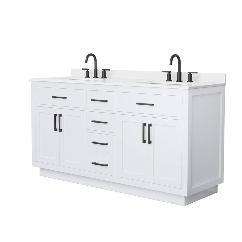 Wyndham Collection WCG262666D-QTZ-US3MXX Beckett TK 66" Free Standing - White / White Quartz Top / Matte Black Hardware