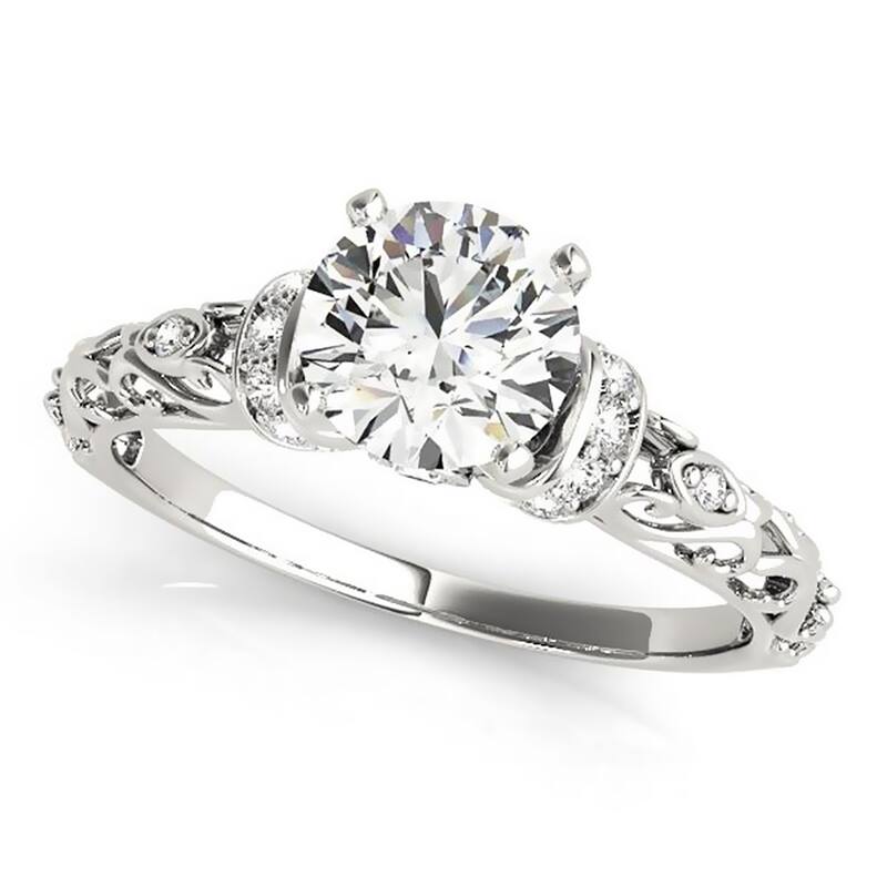 Auriya 14k Gold Vintage 1ct. Moissanite and Diamond Engagement Ring 1/8ctw - White - 9.5