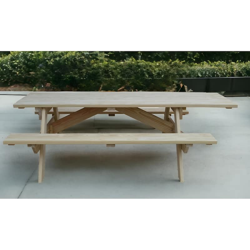 HomeRoots 94" Natural Solid Wood Outdoor Picnic Table - Natural
