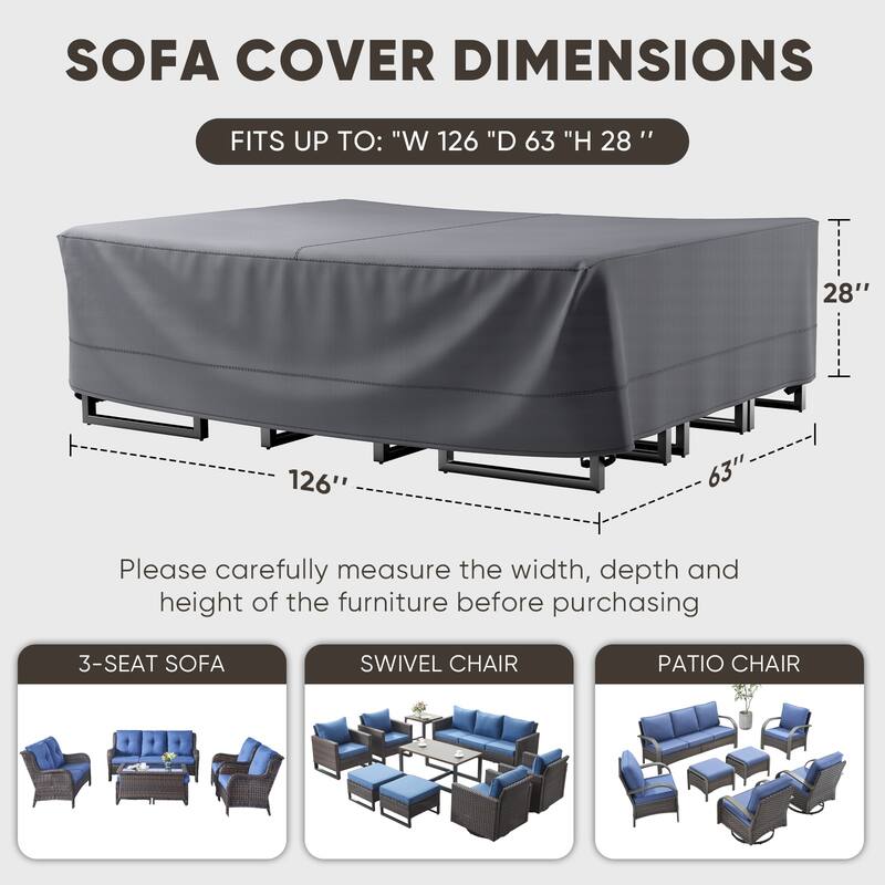 Heavy Duty Patio Sofa Cover, Waterproof 3-Seater Outdoor Sofa Cover