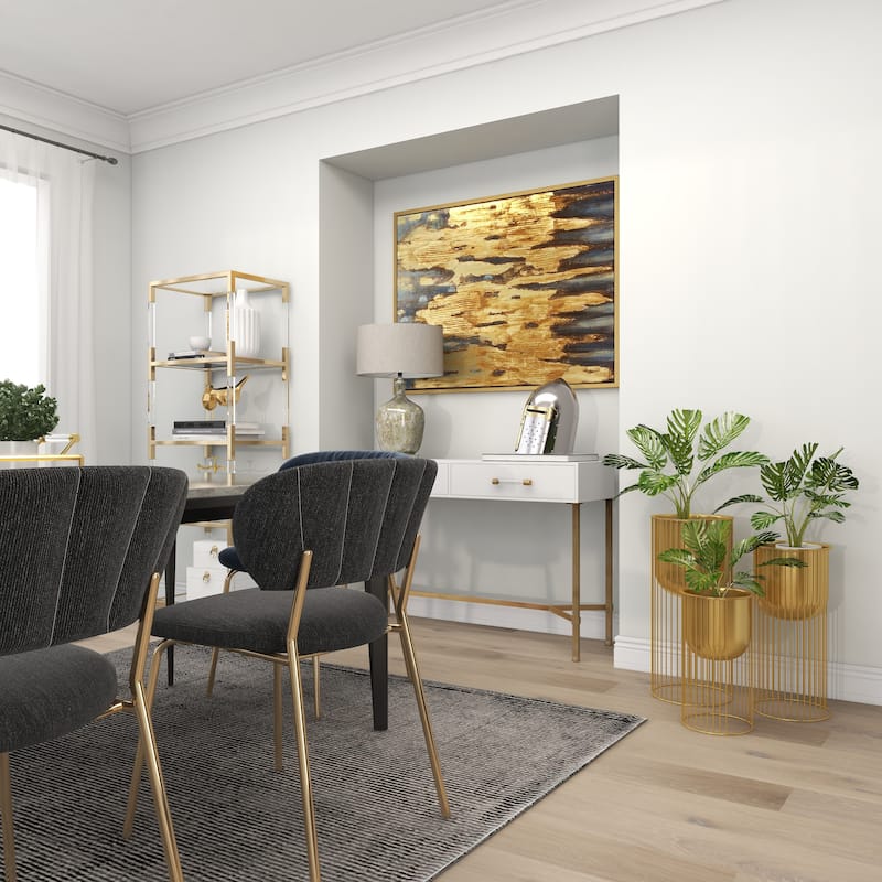 Gold Metal Deep Recessed Dome Indoor Outdoor Planter with Elevated Caged Stand (Set of 3)