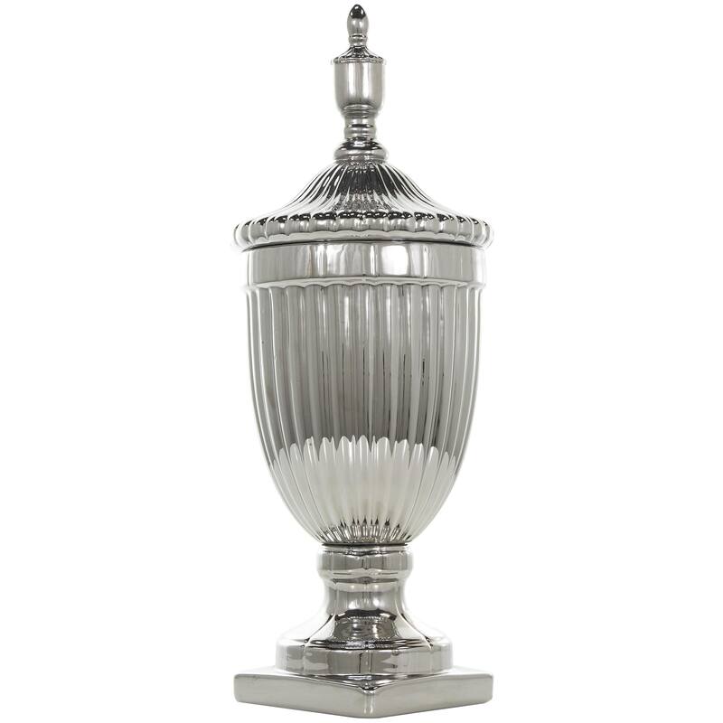 Ceramic Living Room Decorative Jars with Grooves and Lid - Gold, Silver, Black, White - Roche River Decor - Silver - 25"H